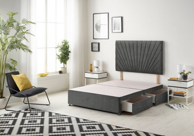 "Somnior Beds Platinum Divan Bed Base With 2 Drawers & 30"" Headboard - Tweed Fabric, Charcoal, 5Ft King" - image 1