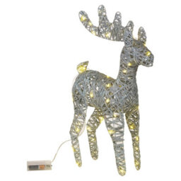 Urbn-Living Urbnliving 45Cm Led Light Up Reindeer Silver Glitter Plastic Rattan Wire Frame Christmas Home Decorations - thumbnail 2