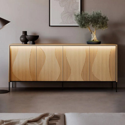 Arte Flow 4 Sideboard Cabinet 193Cm - Oak Vincenza & Black Modern Storage With Led Accent Lighting - image 1