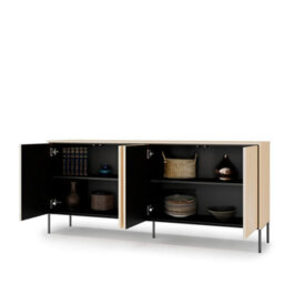 Arte Flow 4 Sideboard Cabinet 193Cm - Oak Vincenza & Black Modern Storage With Led Accent Lighting - thumbnail 4