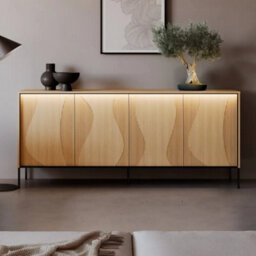 Arte Flow 4 Sideboard Cabinet 193Cm - Oak Vincenza & Black Modern Storage With Led Accent Lighting - thumbnail 1