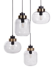 Beliani Living Four-Light Pendant - Grey Transparent Glass Shades, Black Iron Industrial-Chic Design - thumbnail 3