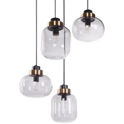 Beliani Living Four-Light Pendant - Grey Transparent Glass Shades, Black Iron Industrial-Chic Design - thumbnail 4
