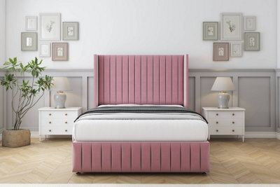 "Comfort Chester Pink Plush Divan Bed Set 2 Drawers Foot-End - 54"" Wingback & 12"" Footboard 5' King" - image 1