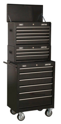Sealey Topchest, Mid-Box & Rollcab 14 Drawer Stack - Black Ap22Bstack - image 1