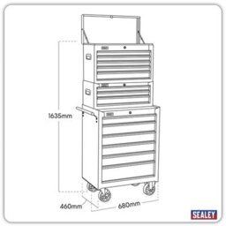 Sealey Topchest, Mid-Box & Rollcab 14 Drawer Stack - Black Ap22Bstack - thumbnail 6
