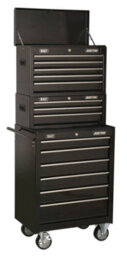 Sealey Topchest, Mid-Box & Rollcab 14 Drawer Stack - Black Ap22Bstack - thumbnail 1