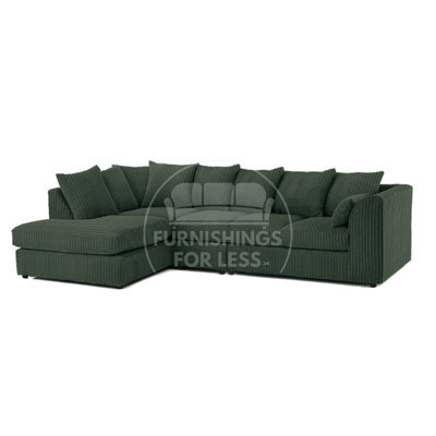 Furnishings For Less UK Luxor Green Jumbo Cord Large 5 Seater Corner Sofa Long Left Hand Facing - image 1