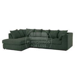 Furnishings For Less UK Luxor Green Jumbo Cord Large 5 Seater Corner Sofa Long Left Hand Facing - thumbnail 1