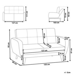 Beliani Sofa Bed 2 Seater Florli Fabric Black - thumbnail 3
