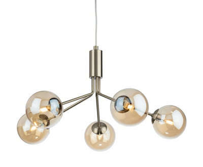 Luminosa Lighting Luminosa Montana 5 Light Globe Fitting Antique Brass With Amber Glass