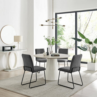 Furniturebox Uk Palma Beige Stone Effect Round Dining Table & 4 Dark Grey Halle Chairs - image 1