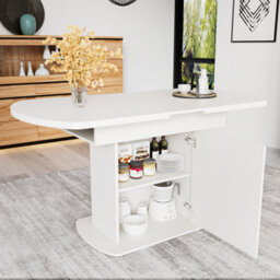 Btm Extendable Oval Dining Table With Storage, 110 130Cm Kitchen & Dining Table, Space Saving Design, Concrete White - thumbnail 3
