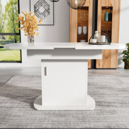 Btm Extendable Oval Dining Table With Storage, 110 130Cm Kitchen & Dining Table, Space Saving Design, Concrete White - thumbnail 4