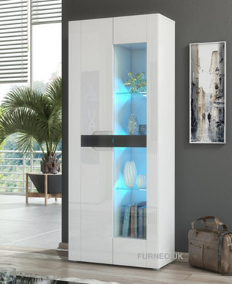Furneo White 2-Door Display Cabinet Cupboard Matt & High Gloss Milano 08 Blue Led Lights - image 1