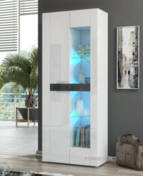 Furneo White 2-Door Display Cabinet Cupboard Matt & High Gloss Milano 08 Blue Led Lights