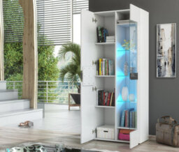 Furneo White 2-Door Display Cabinet Cupboard Matt & High Gloss Milano 08 Blue Led Lights - thumbnail 2