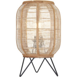 Loops Natural Linen & Natural Bamboo Table Lamp - Matt Black Shade - 335mm Tall Light - 10W Led E27