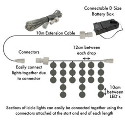 Best Artificial 2.5M/8Ft Bright Cool Ice White Connectable Icicle Lights 83 Battery Power Led 8 Modes Memory Timer Outdoor Weatherproof Christmas - thumbnail 5