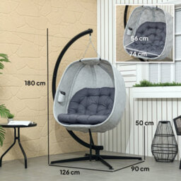 Outsunny Hanging Egg Chair Outdoor Indoor Swing Chair, Folding Basket, Grey - thumbnail 3