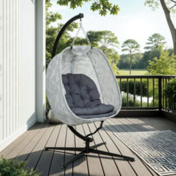 Outsunny Hanging Egg Chair Outdoor Indoor Swing Chair, Folding Basket, Grey - thumbnail 8