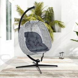 Outsunny Hanging Egg Chair Outdoor Indoor Swing Chair, Folding Basket, Grey - thumbnail 9