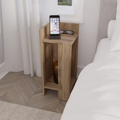 Decortie Elos Modern Narrow Left Module Bedside Table Nightstand 25Cm Drop-Door Storage Whiskey Oak - image 1