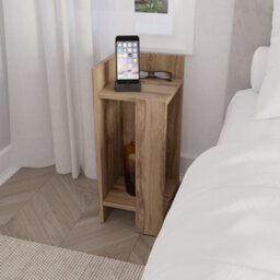 Decortie Elos Modern Narrow Left Module Bedside Table Nightstand 25Cm Drop-Door Storage Whiskey Oak - thumbnail 1