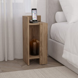 Decortie Elos Modern Narrow Left Module Bedside Table Nightstand 25Cm Drop-Door Storage Whiskey Oak - thumbnail 2