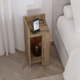 Decortie Elos Modern Narrow Left Module Bedside Table Nightstand 25Cm Drop-Door Storage Whiskey Oak - thumbnail 7