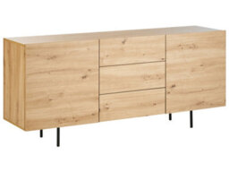 Wyld And Coco Scandinavian Sideboard, Light Brown Laminated Finish, 2 Door 3 Drawer Storage Unit, W163 X D41 X H72Cm - thumbnail 3