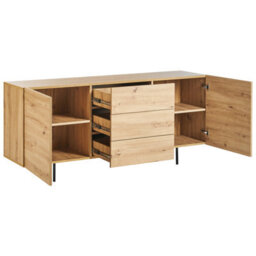 Wyld And Coco Scandinavian Sideboard, Light Brown Laminated Finish, 2 Door 3 Drawer Storage Unit, W163 X D41 X H72Cm - thumbnail 6
