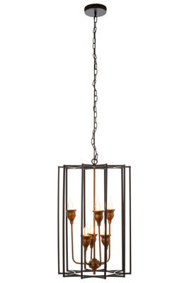 Orsina 6 Bulb Painted Bronze Pendant Lamp, Interlinked Matte Black Iron Shade, Hanging Light - image 1