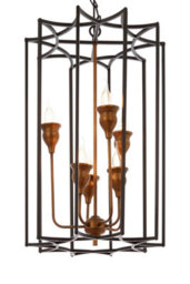 Orsina 6 Bulb Painted Bronze Pendant Lamp, Interlinked Matte Black Iron Shade, Hanging Light - thumbnail 4