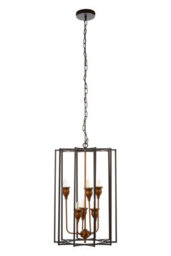 Orsina 6 Bulb Painted Bronze Pendant Lamp, Interlinked Matte Black Iron Shade, Hanging Light - thumbnail 5