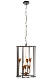 Orsina 6 Bulb Painted Bronze Pendant Lamp, Interlinked Matte Black Iron Shade, Hanging Light - thumbnail 1