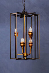 Orsina 6 Bulb Painted Bronze Pendant Lamp, Interlinked Matte Black Iron Shade, Hanging Light - thumbnail 2