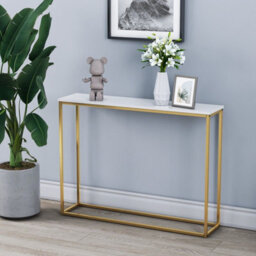 Urbn-Living Urbnliving Height 75.5Cm Wooden Free Standing Hallway Colour White Top & Gold Legs Console Table Living Room Shelf Display Metal L - thumbnail 3