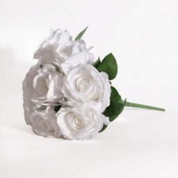 Rose Bush 9 Heads - White Artificial Flowers - thumbnail 3