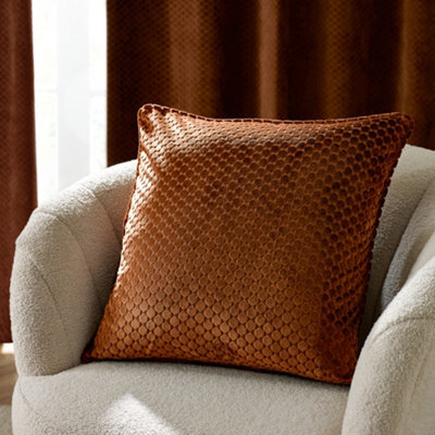 Paoletti Neptune Velvet Polyester Filled Cushion, Copper, 50Cm X 50Cm - image 1