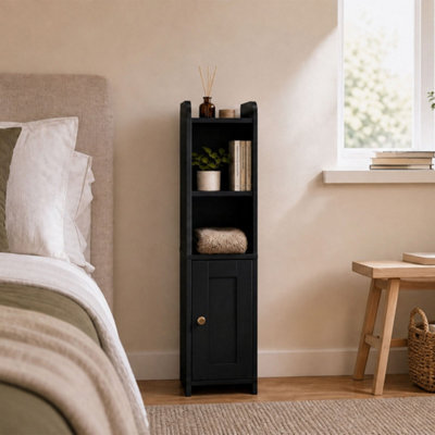 Levede Bathroom Cabinet Slim Corner Storage Adjustable Shelves Pb Mdf Black - image 1