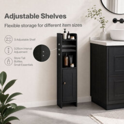 Levede Bathroom Cabinet Slim Corner Storage Adjustable Shelves Pb Mdf Black - thumbnail 7