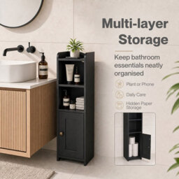 Levede Bathroom Cabinet Slim Corner Storage Adjustable Shelves Pb Mdf Black - thumbnail 6