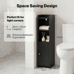 Levede Bathroom Cabinet Slim Corner Storage Adjustable Shelves Pb Mdf Black - thumbnail 5