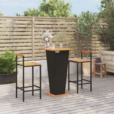 Walplus 3 Piece Garden Bar Set Black Poly Rattan&solid Wood Acacia - image 1