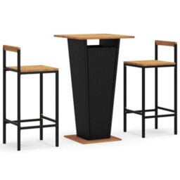 Walplus 3 Piece Garden Bar Set Black Poly Rattan&solid Wood Acacia - thumbnail 2
