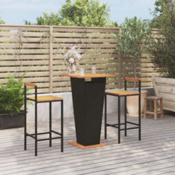 Walplus 3 Piece Garden Bar Set Black Poly Rattan&solid Wood Acacia