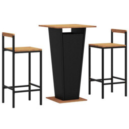 Walplus 3 Piece Garden Bar Set Black Poly Rattan&solid Wood Acacia - thumbnail 3