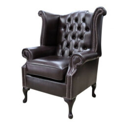 Chesterfield High Back Wing Chair Old English Smoke Leather In Queen Anne Style - thumbnail 2