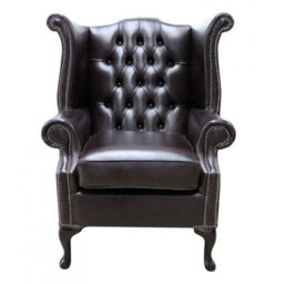 Chesterfield High Back Wing Chair Old English Smoke Leather In Queen Anne Style - thumbnail 3